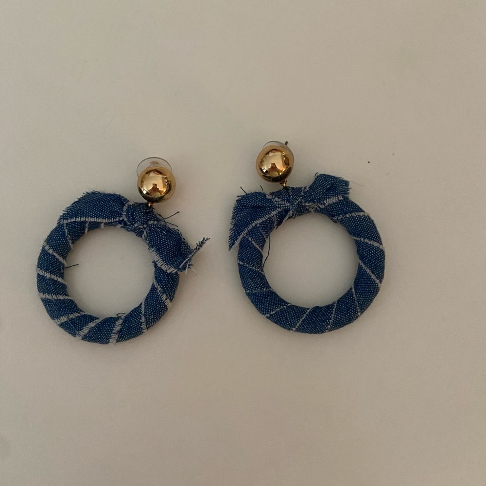 Kate Spade Blue jeans and Gold Hoop Earrings